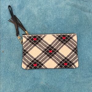 Plaid Wristlet Clutch with Heart Accents